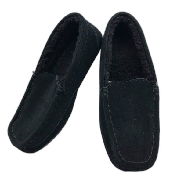 PAWZ by Bearpaw Men's Black Leather Slip On House Slippers US 10 Faux Fur Inside - Picture 4 of 13